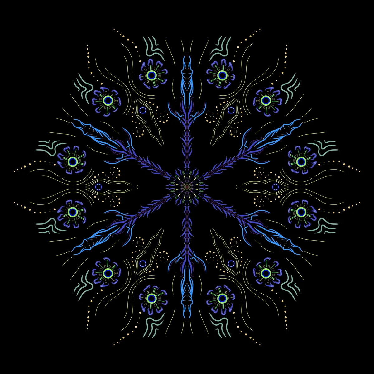 Neon mandala sacred geometry art by LFO Studio